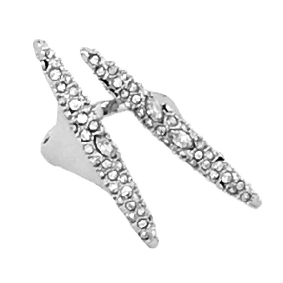 Alexis Bittar Modernist Crystal Encrusted Spear Cocktail Ring - Silver - Picture 1 of 5